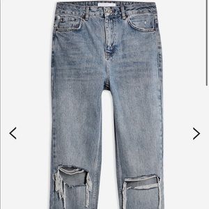 Topshop Grey Cast Ripped Mom Jeans